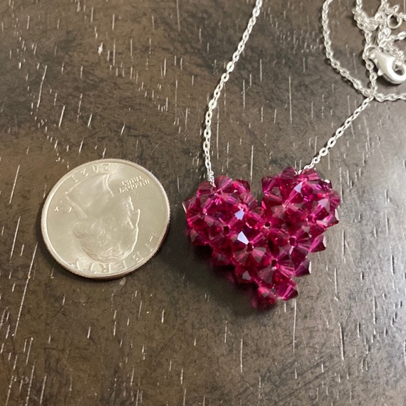 Red Glass Beaded Heart Sterling Silver Necklace - Picture 7 of 7